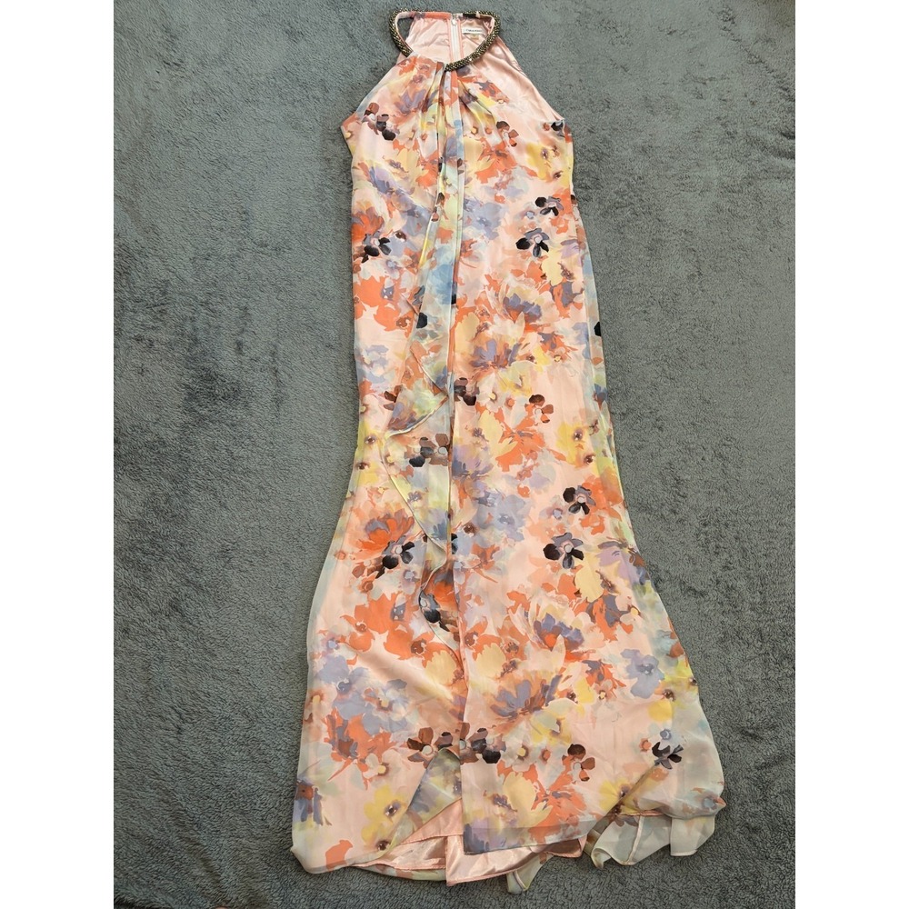 Calvin Klein Pastel Floral Halter Maxi Dress in Pink, Orange, Yellow, Blue